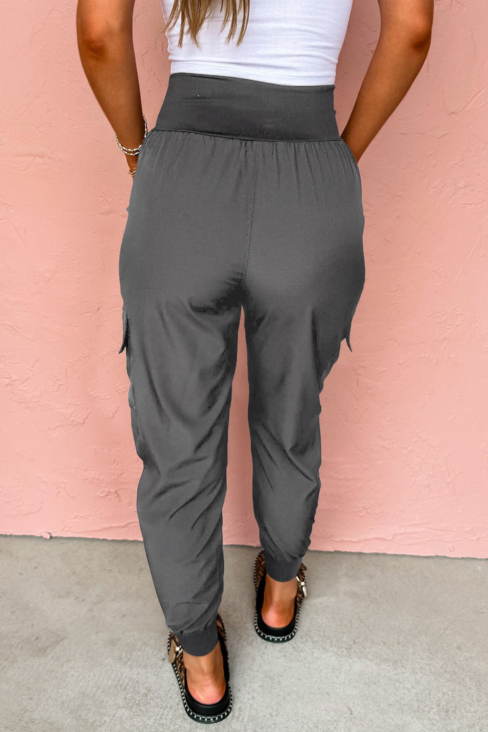 Elastic High Waist Pocketed Cargo Jogger Pants