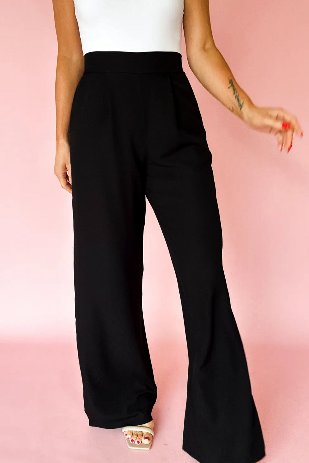 Fiery Red Pleated Detail Pull On Pants