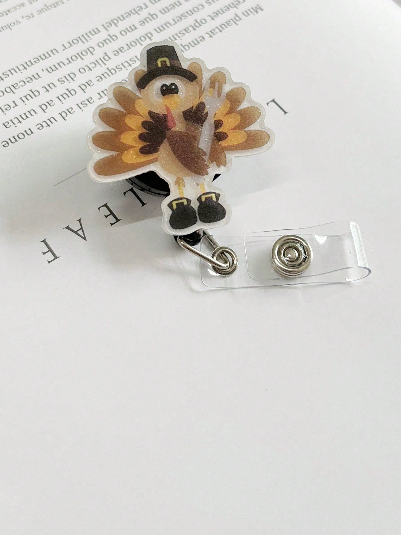 Retractable Glitter Acrylic Turkey Badge Reels Holders with Alligator Swivel Clip for Nurses,Doctor,Office,Student Worker Name ID Card Thanksgiving Day Gift