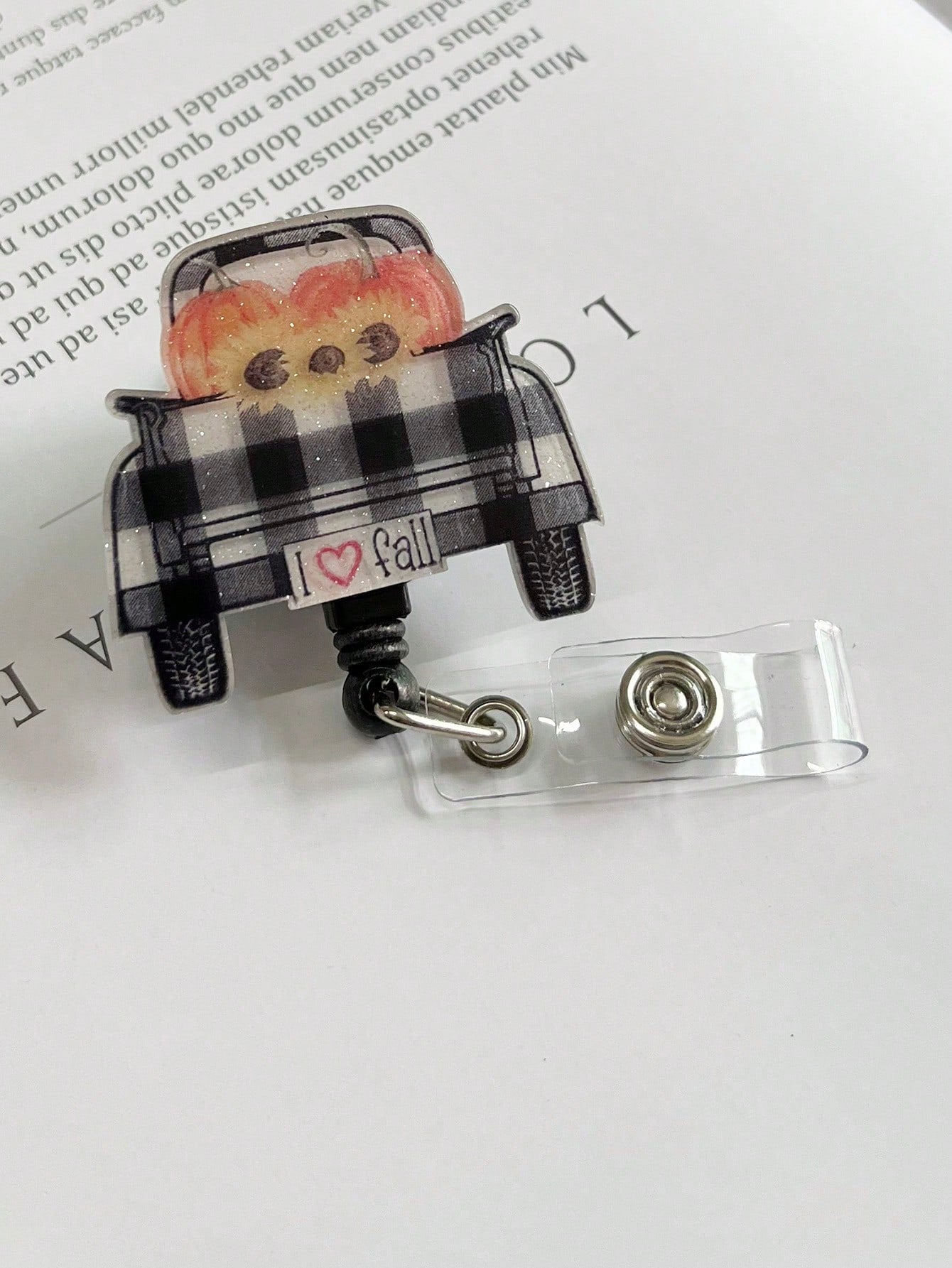 Retractable Glitter Acrylic Pumpkin Car Trick or Treat Badge Reels Holders with Alligator Swivel Clip