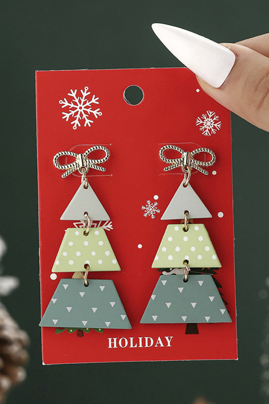 Light Green Geometric Print Christmas Tree Drop Earrings