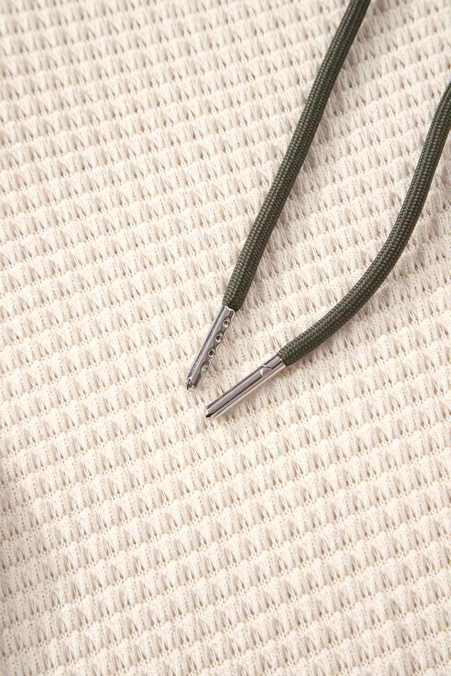 White Waffle Contrast Half Buttoned Hooded Pullover Top