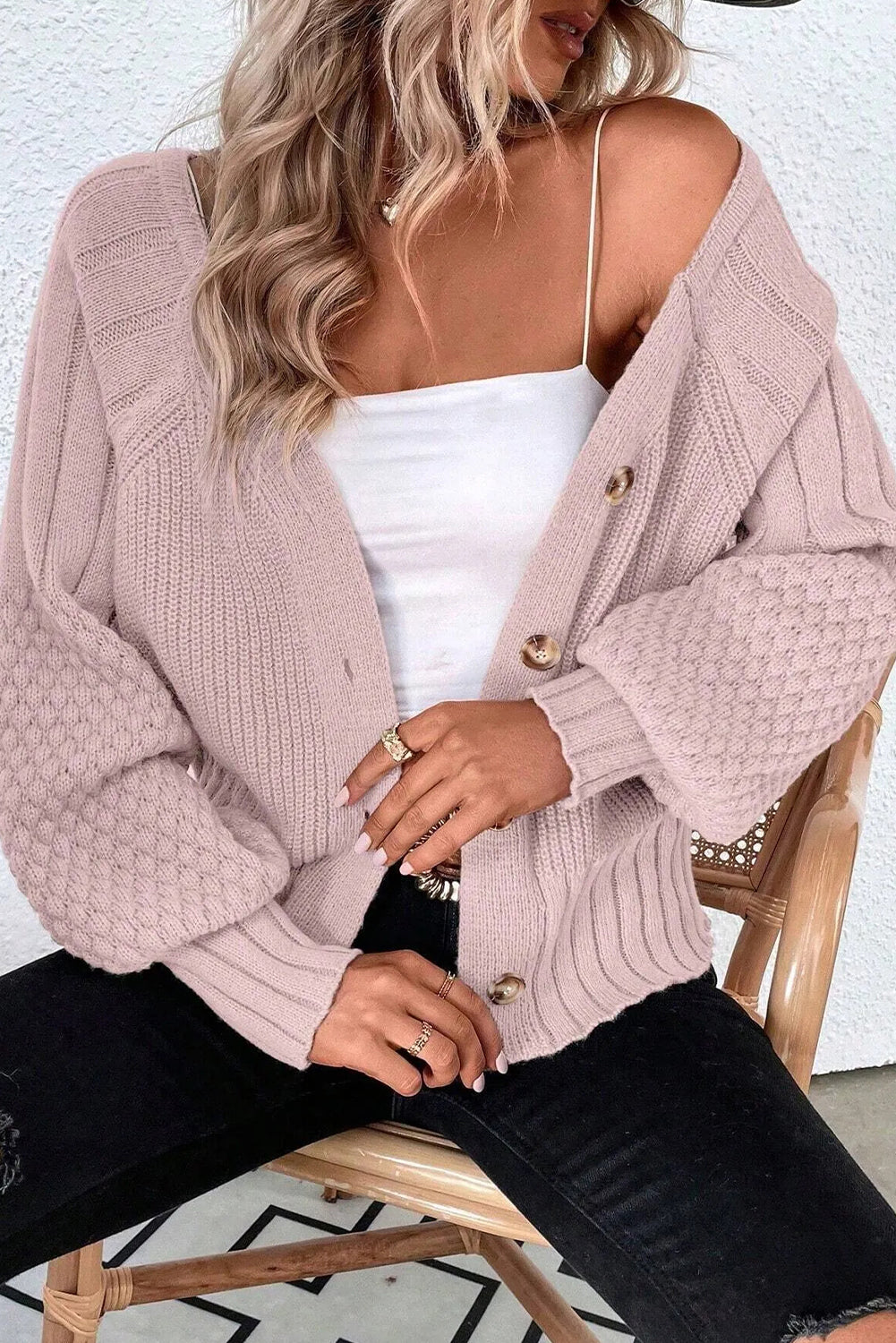 Knit Button V Neck Sweater Cardigan
