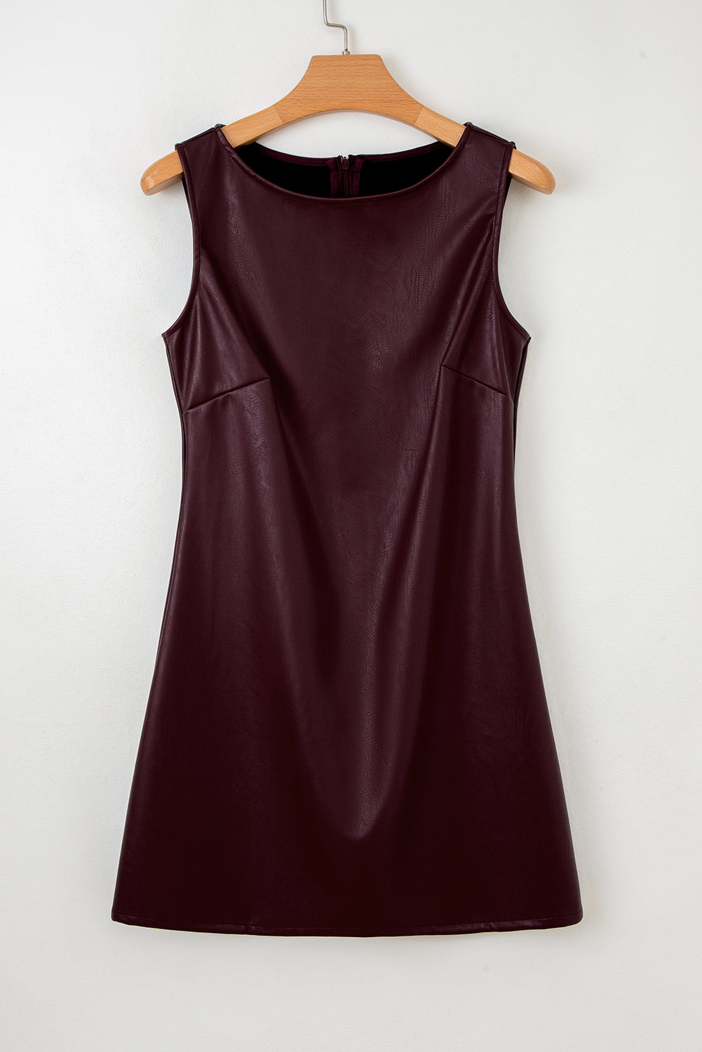 Wild Ginger  Faux Leather Sleeveless Round Neck Mini Dress