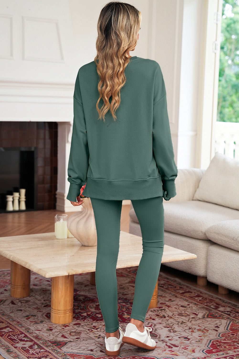 Oversize Slit Sweatshirt Ribbed Leggings Set