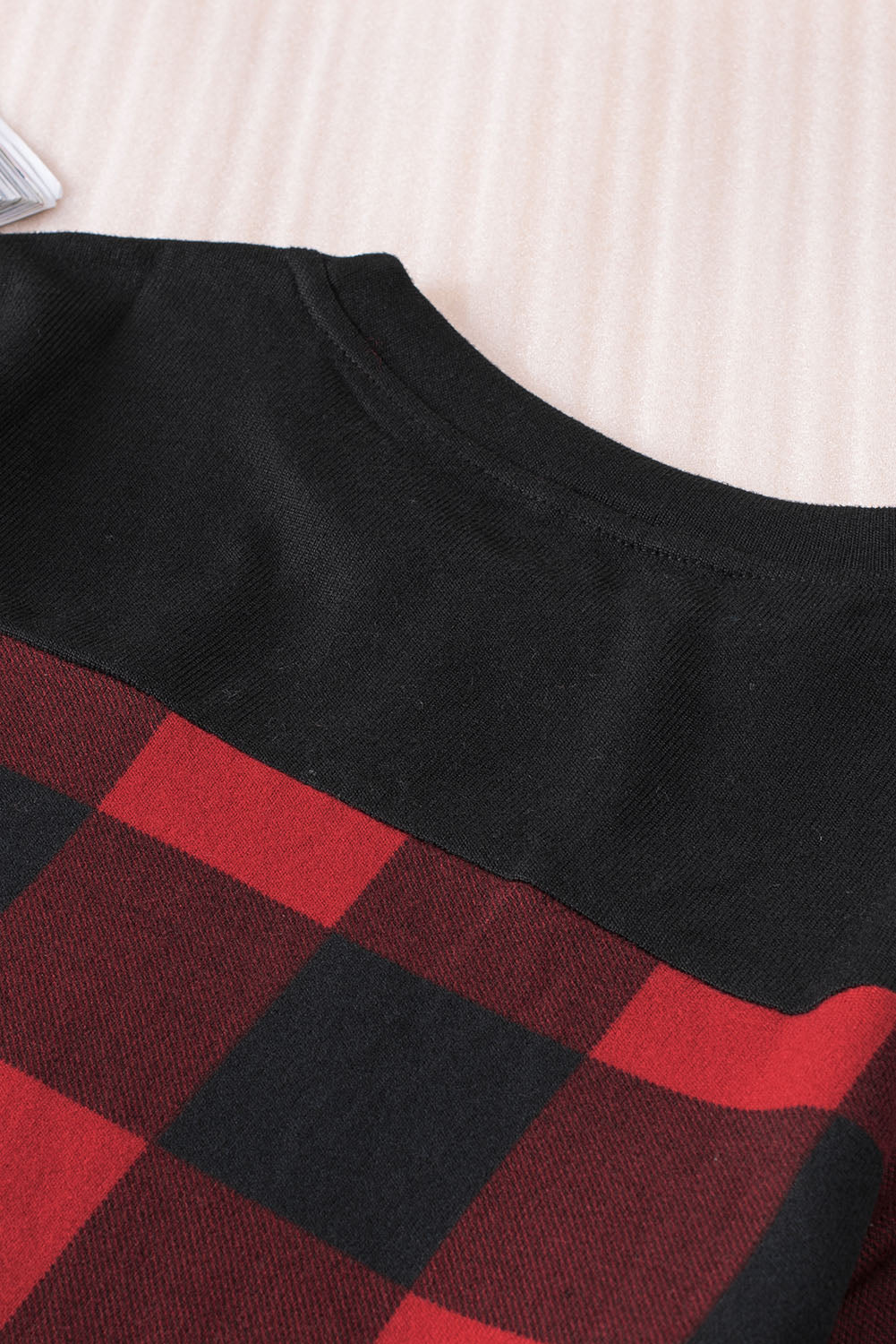 Buffalo Plaid Splicing Long Sleeve Mini Dress