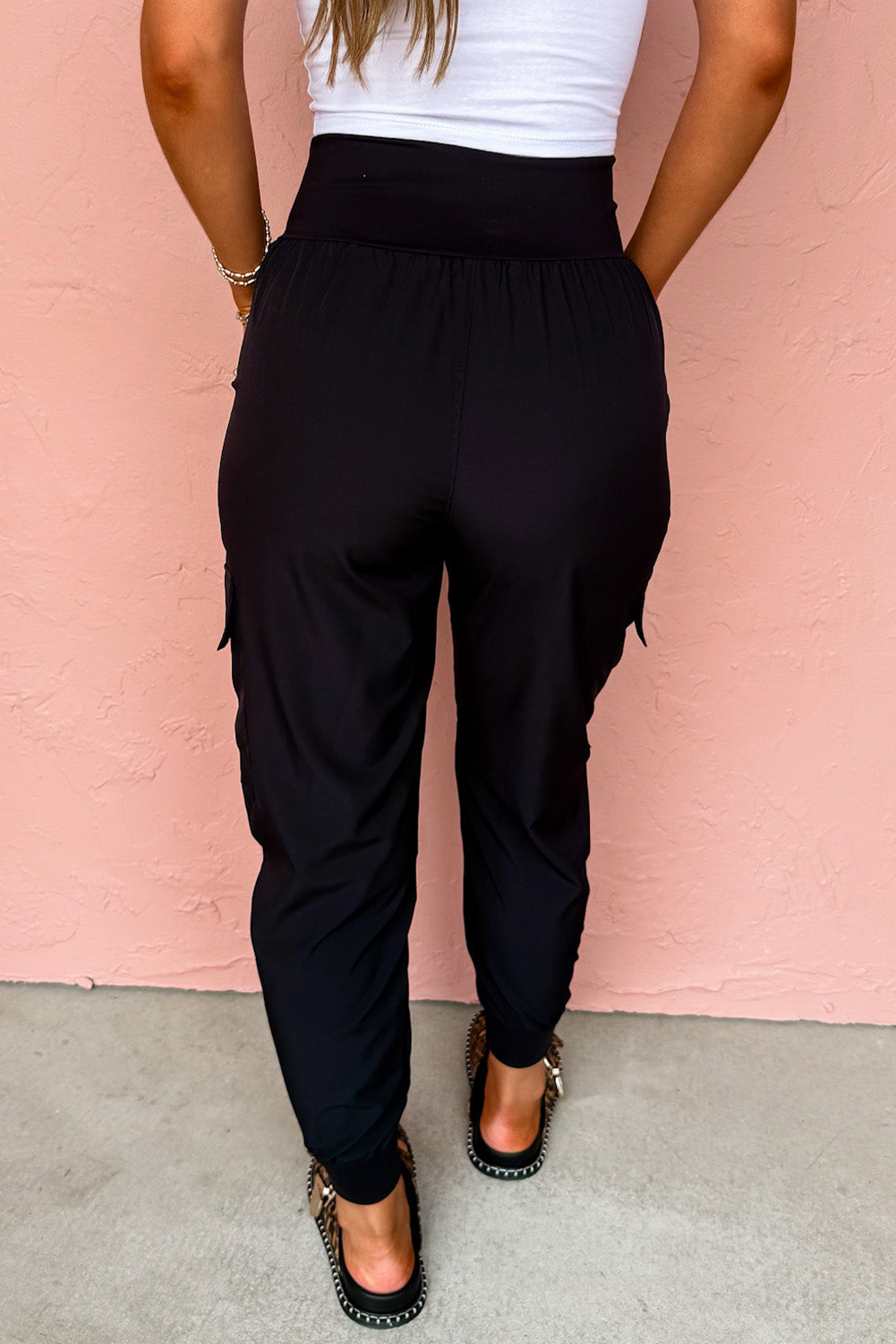 Elastic High Waist Pocketed Cargo Jogger Pants