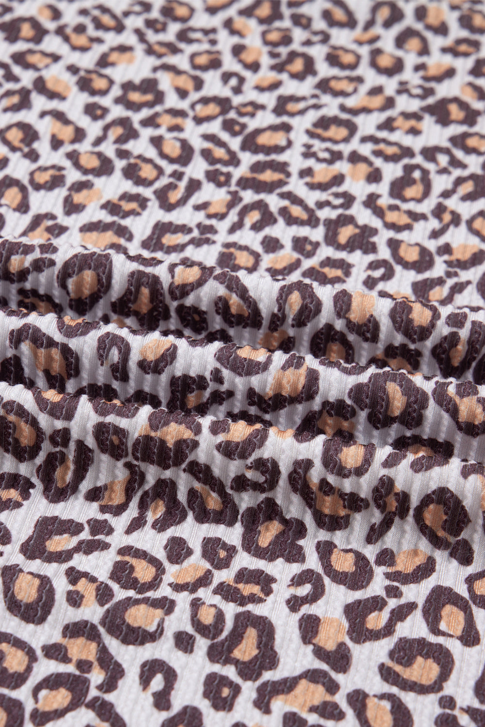 Khaki Leopard Ribbed Long Sleeve Top Drawstring Shorts 2pcs Outfit