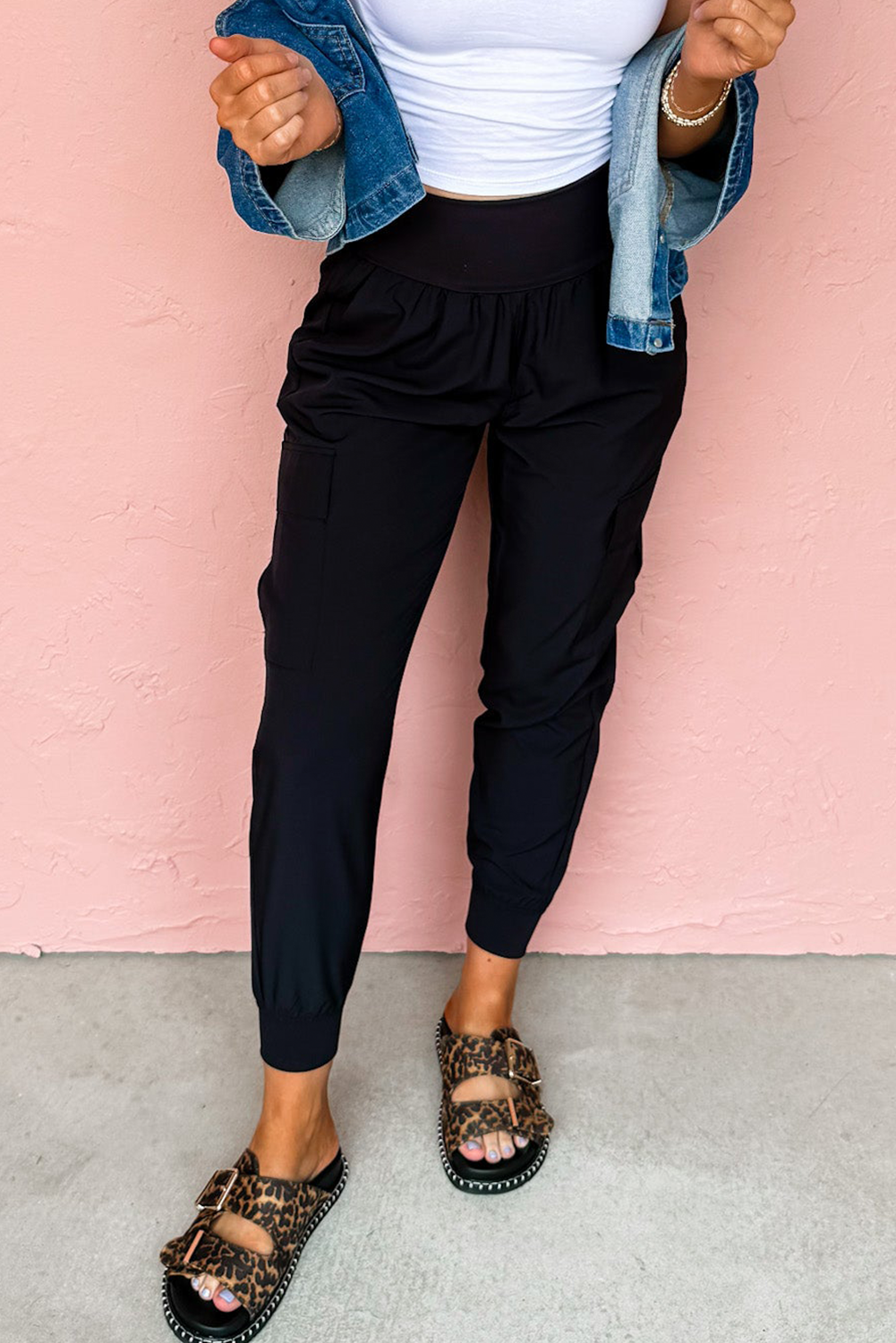 Elastic High Waist Pocketed Cargo Jogger Pants