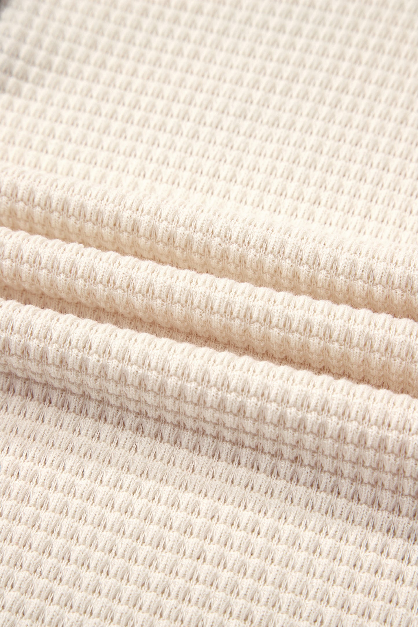 White Waffle Contrast Half Buttoned Hooded Pullover Top