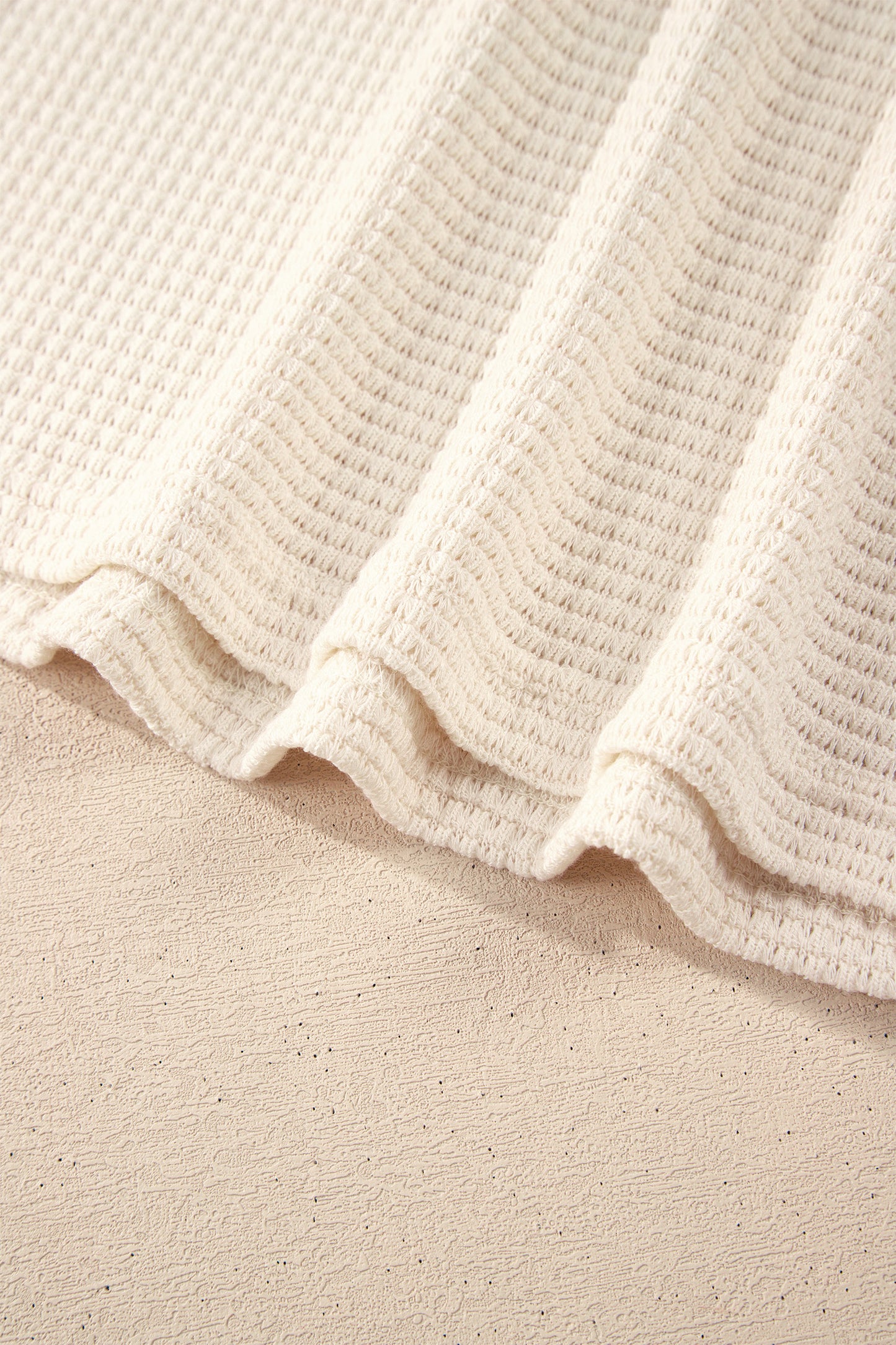 White Waffle Contrast Half Buttoned Hooded Pullover Top