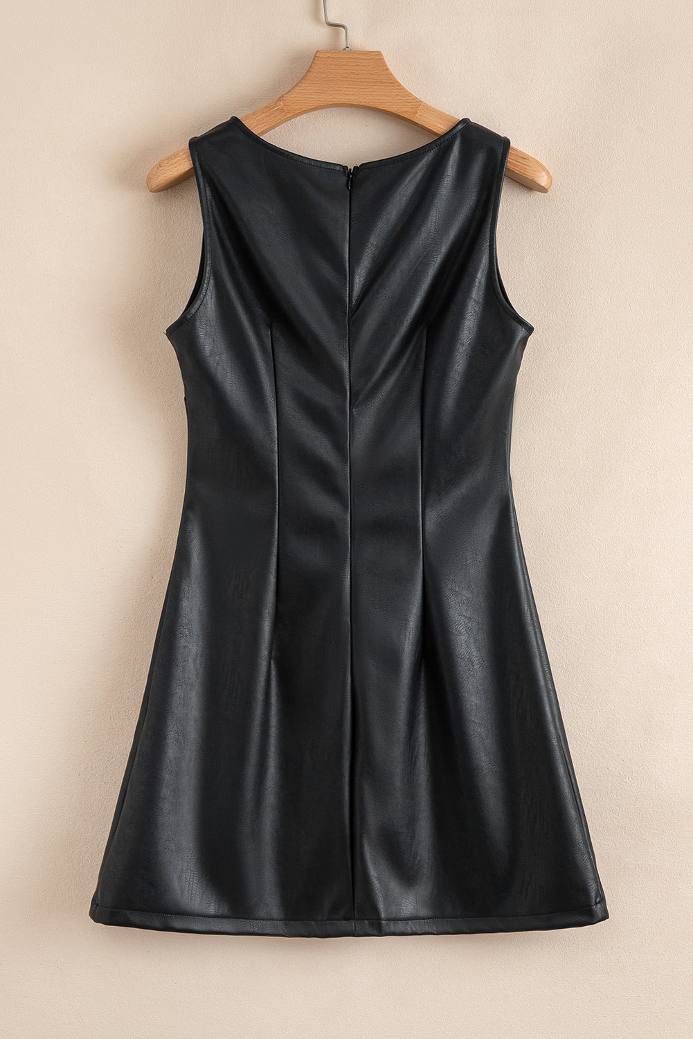 Wild Ginger  Faux Leather Sleeveless Round Neck Mini Dress
