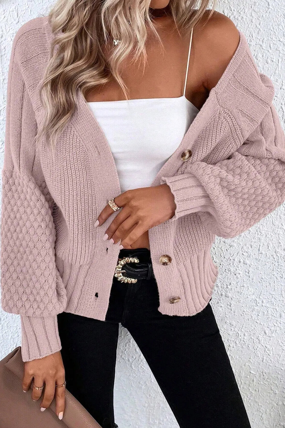 Knit Button V Neck Sweater Cardigan