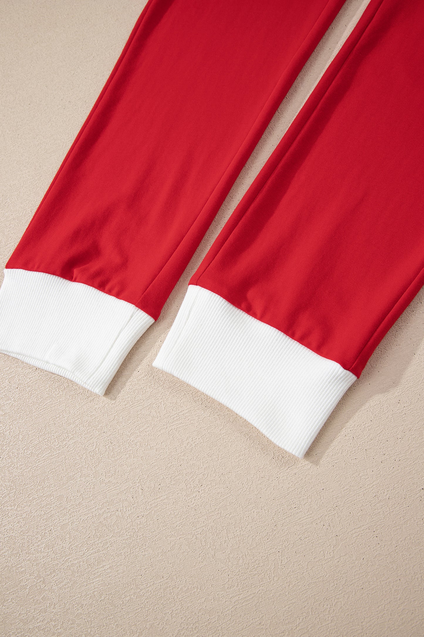 Fiery Red Contrast Trim Button V Neck Ribbon Bow Knot Waist 2pcs Lounge Pant Set