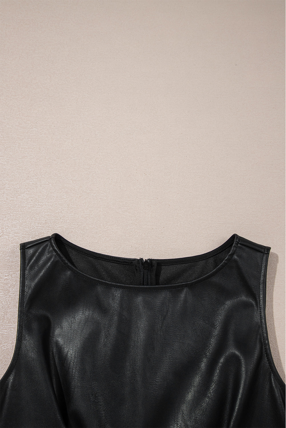 Wild Ginger  Faux Leather Sleeveless Round Neck Mini Dress
