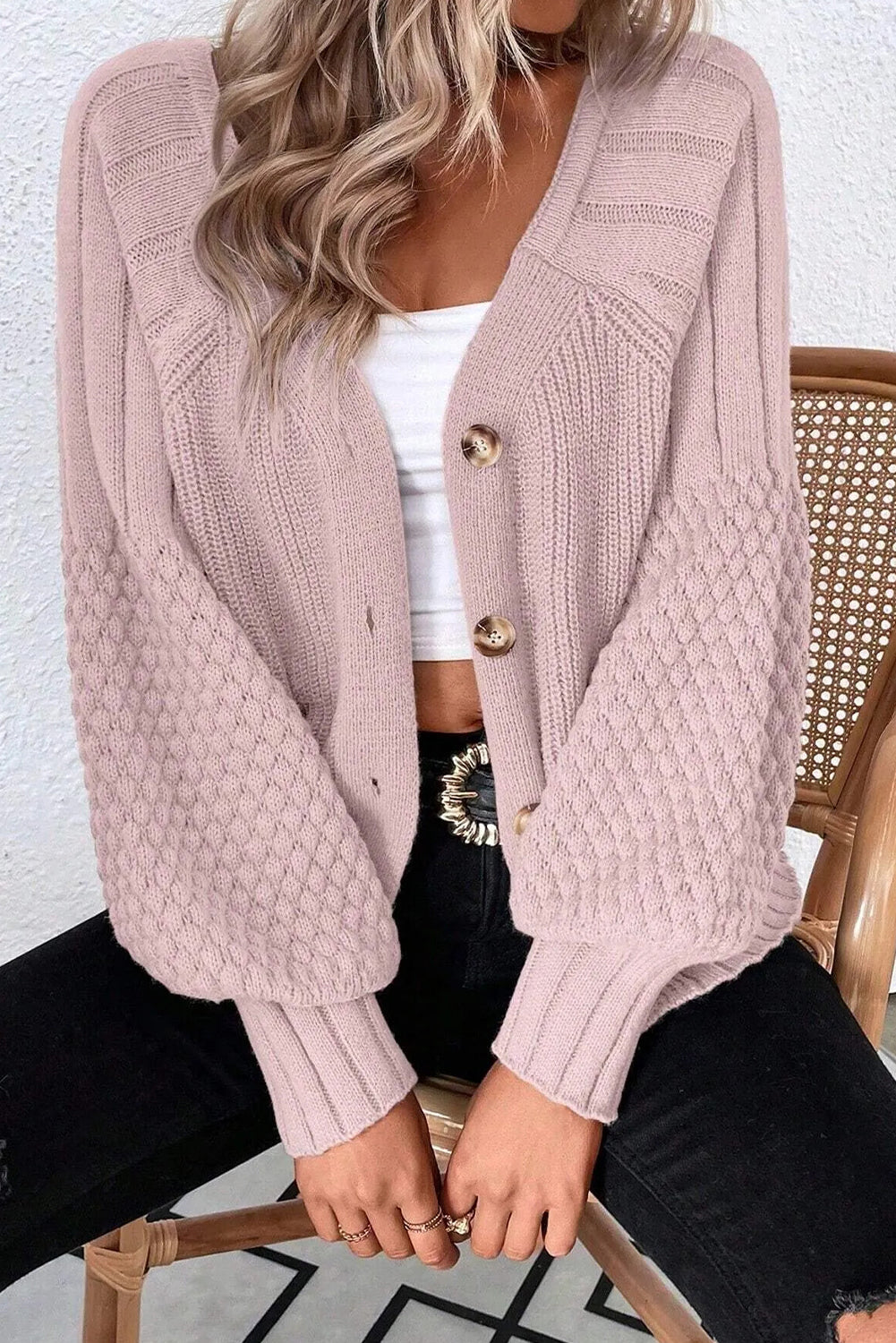 Knit Button V Neck Sweater Cardigan