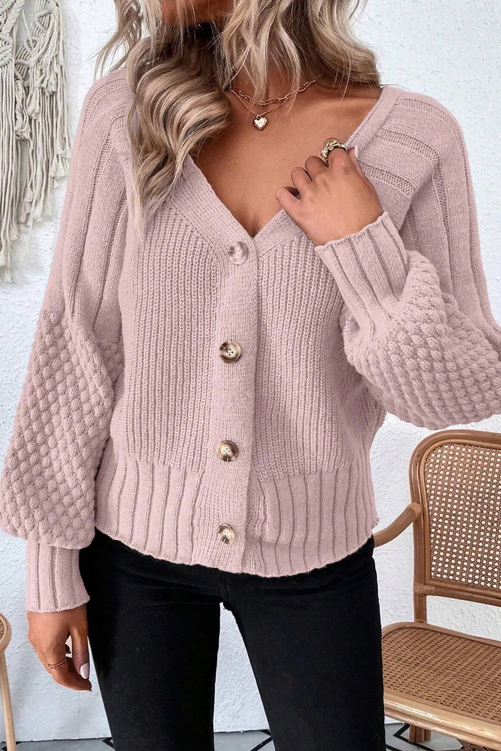 Knit Button V Neck Sweater Cardigan