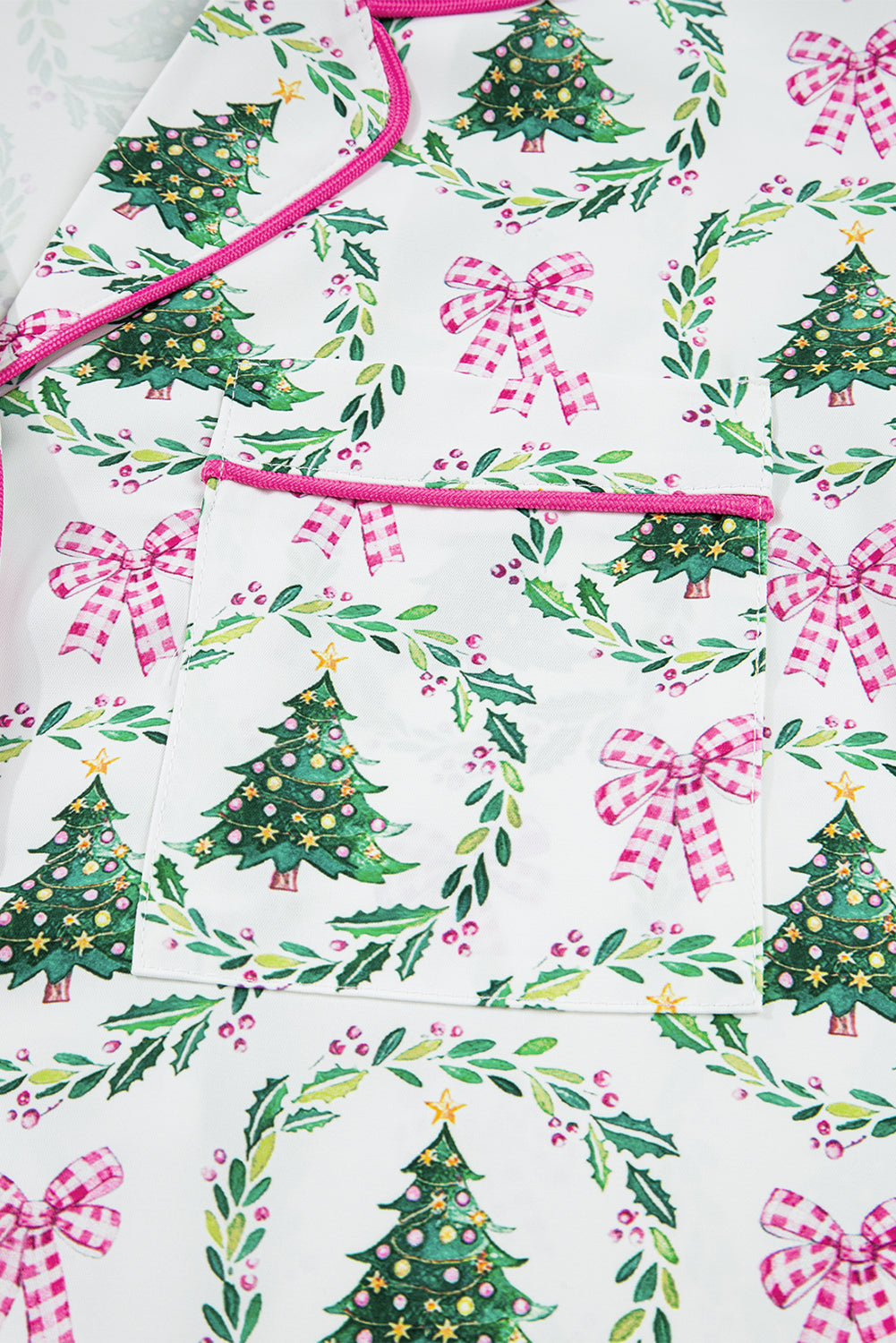 Green Christmas Fashion Print Velvet Trim Bow Knot Pajama 2pcs Short Set