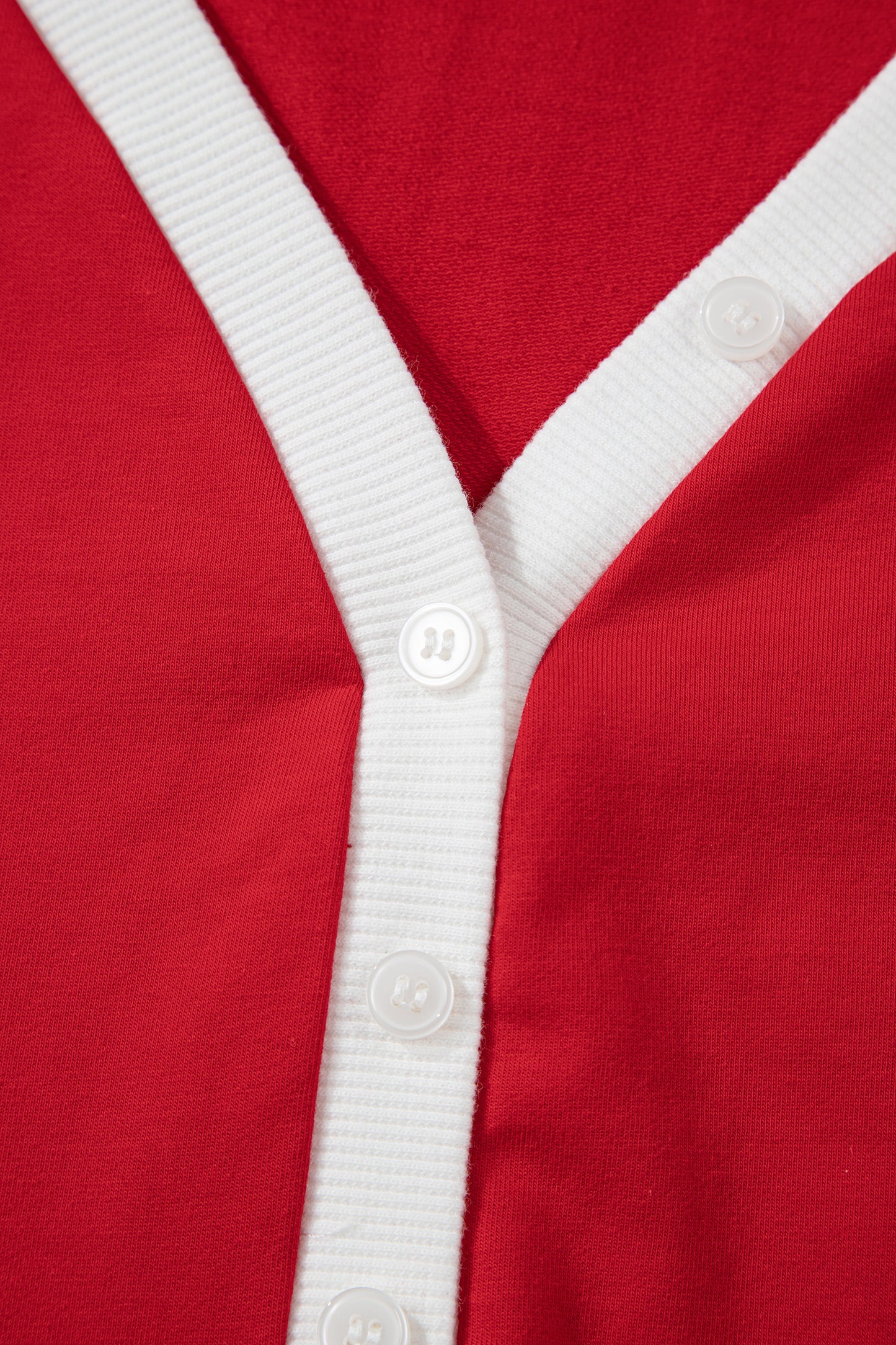 Fiery Red Contrast Trim Button V Neck Ribbon Bow Knot Waist 2pcs Lounge Pant Set