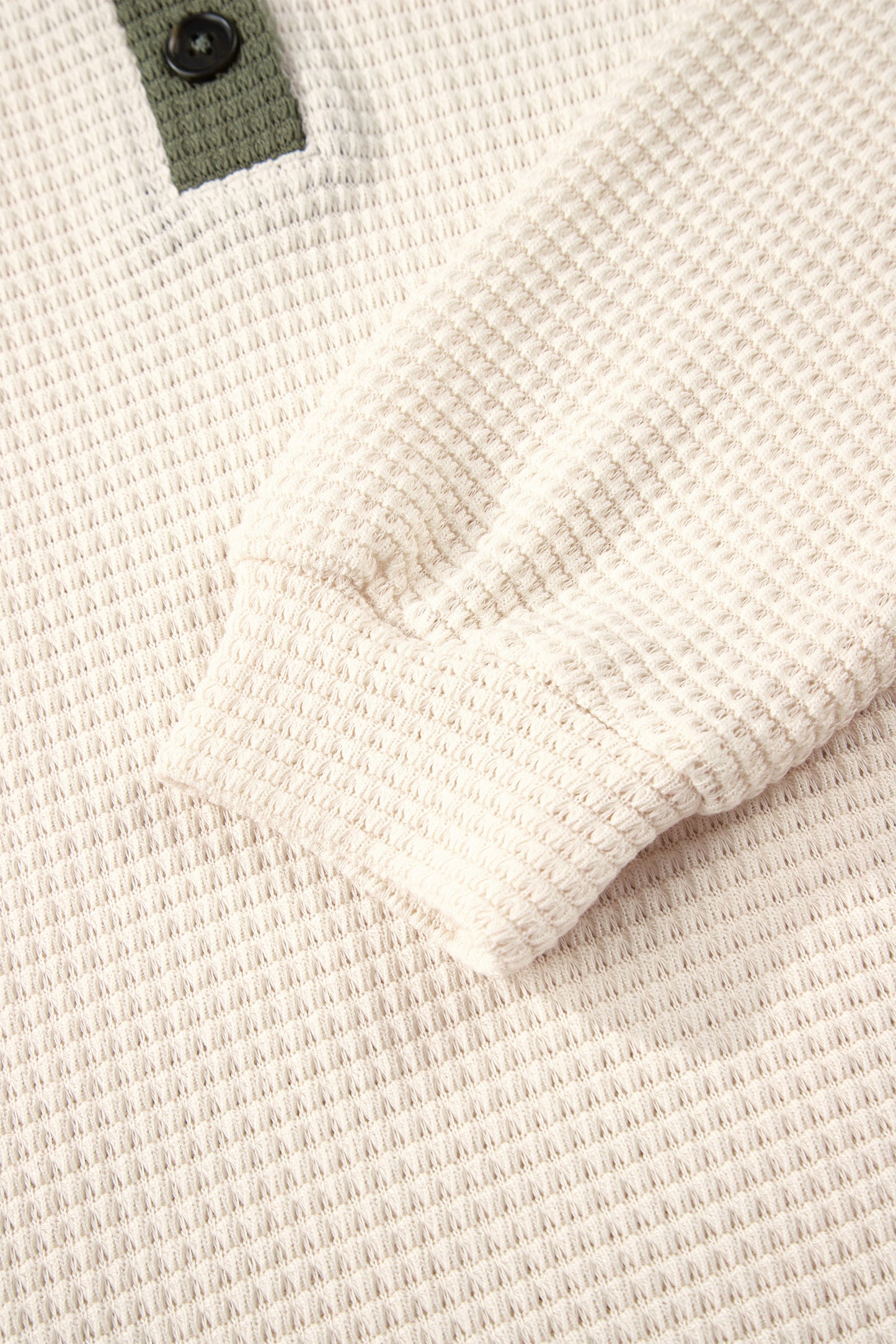 White Waffle Contrast Half Buttoned Hooded Pullover Top