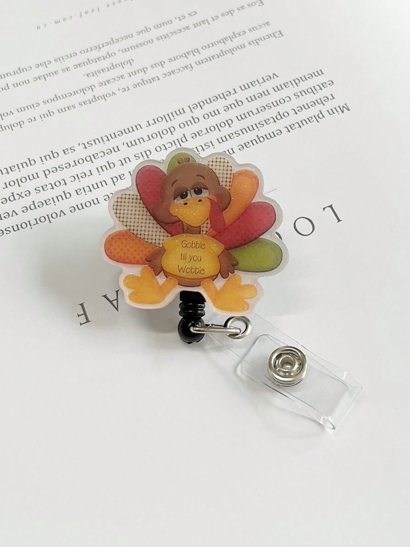 Retractable Glitter Acrylic Turkey Badge Reels Holders with Alligator Swivel Clip for Nurses,Doctor,Office,Student Worker Name ID Card Thanksgiving Day Gift