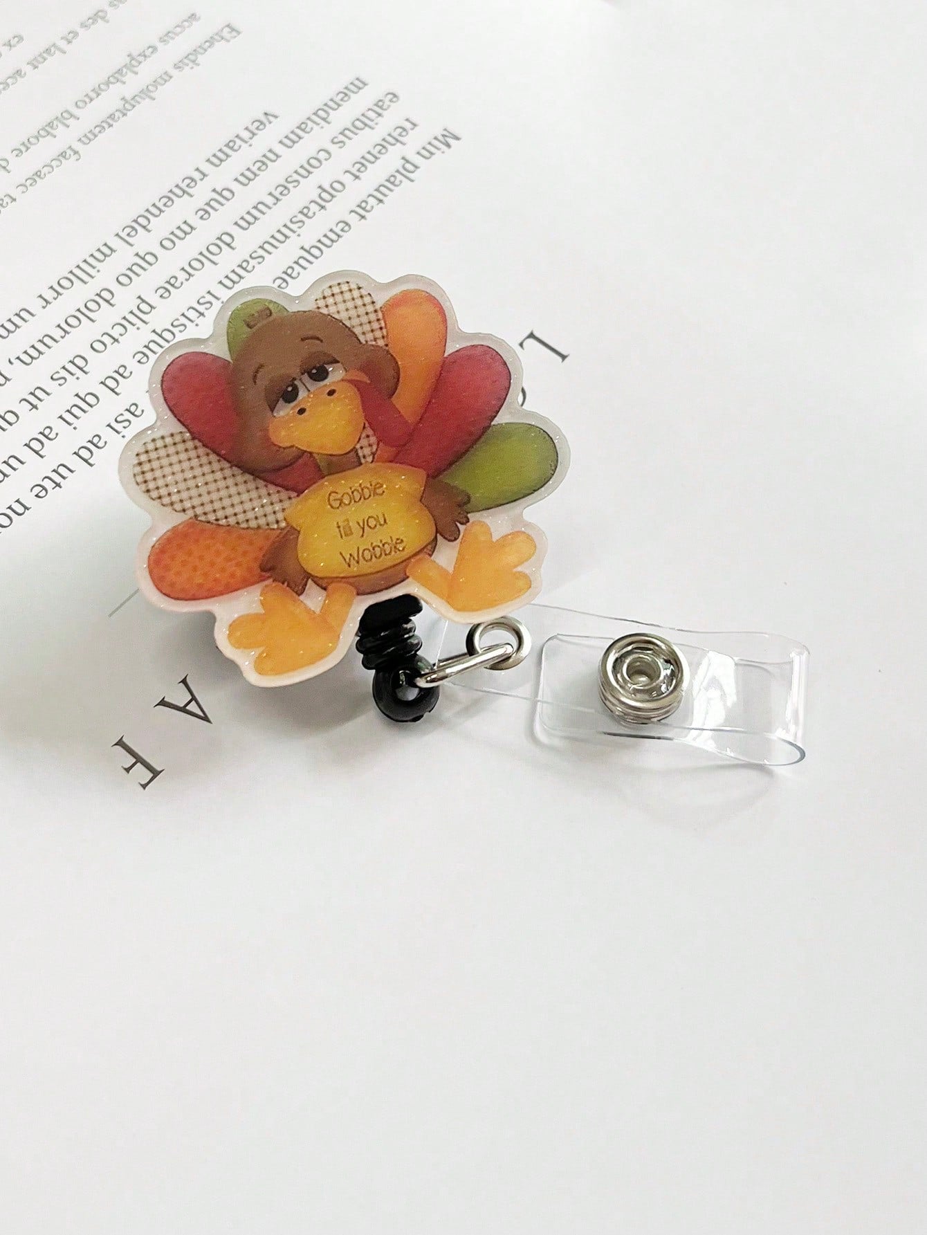 Retractable Glitter Acrylic Turkey Badge Reels Holders with Alligator Swivel Clip for Nurses,Doctor,Office,Student Worker Name ID Card Thanksgiving Day Gift
