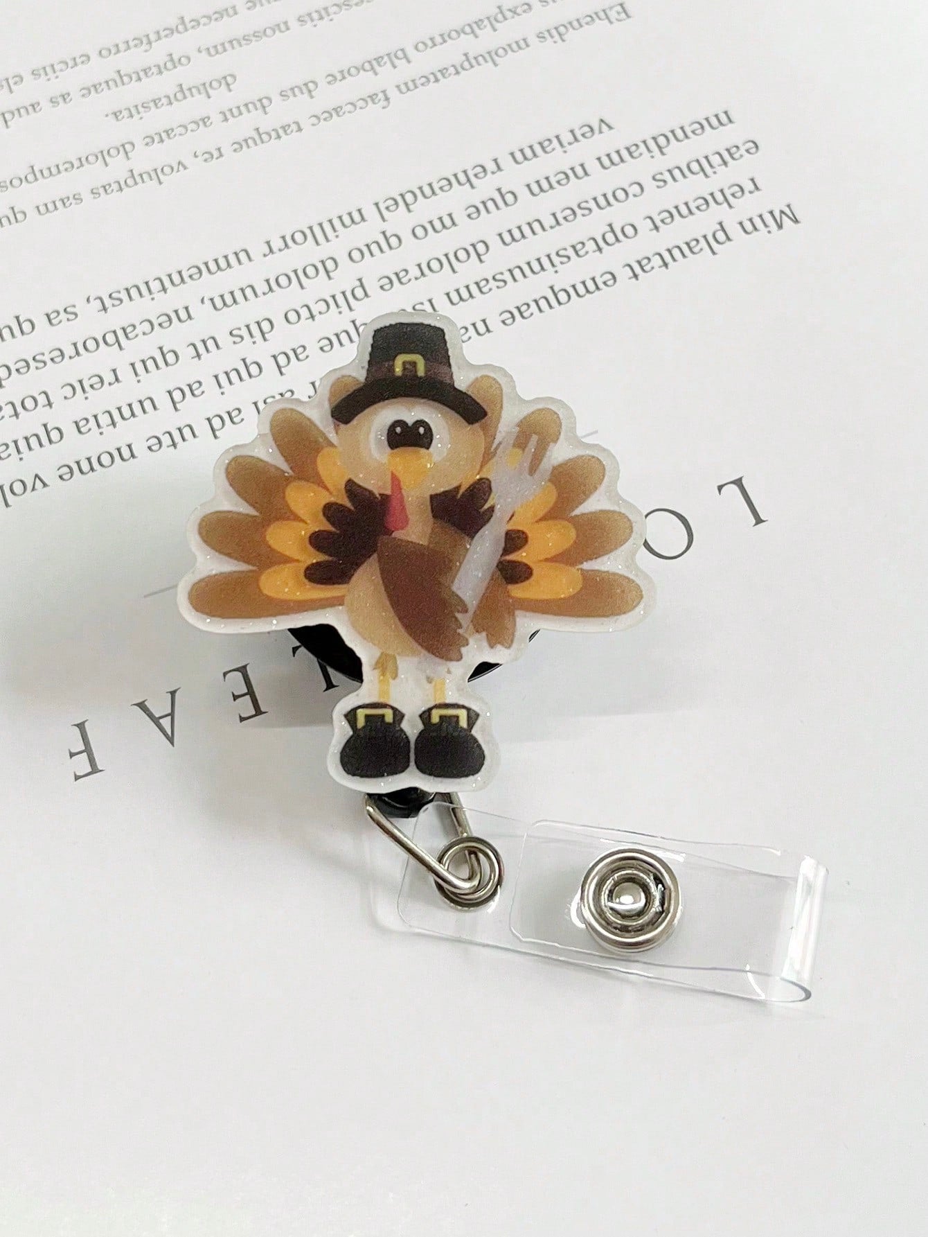 Retractable Glitter Acrylic Turkey Badge Reels Holders with Alligator Swivel Clip for Nurses,Doctor,Office,Student Worker Name ID Card Thanksgiving Day Gift