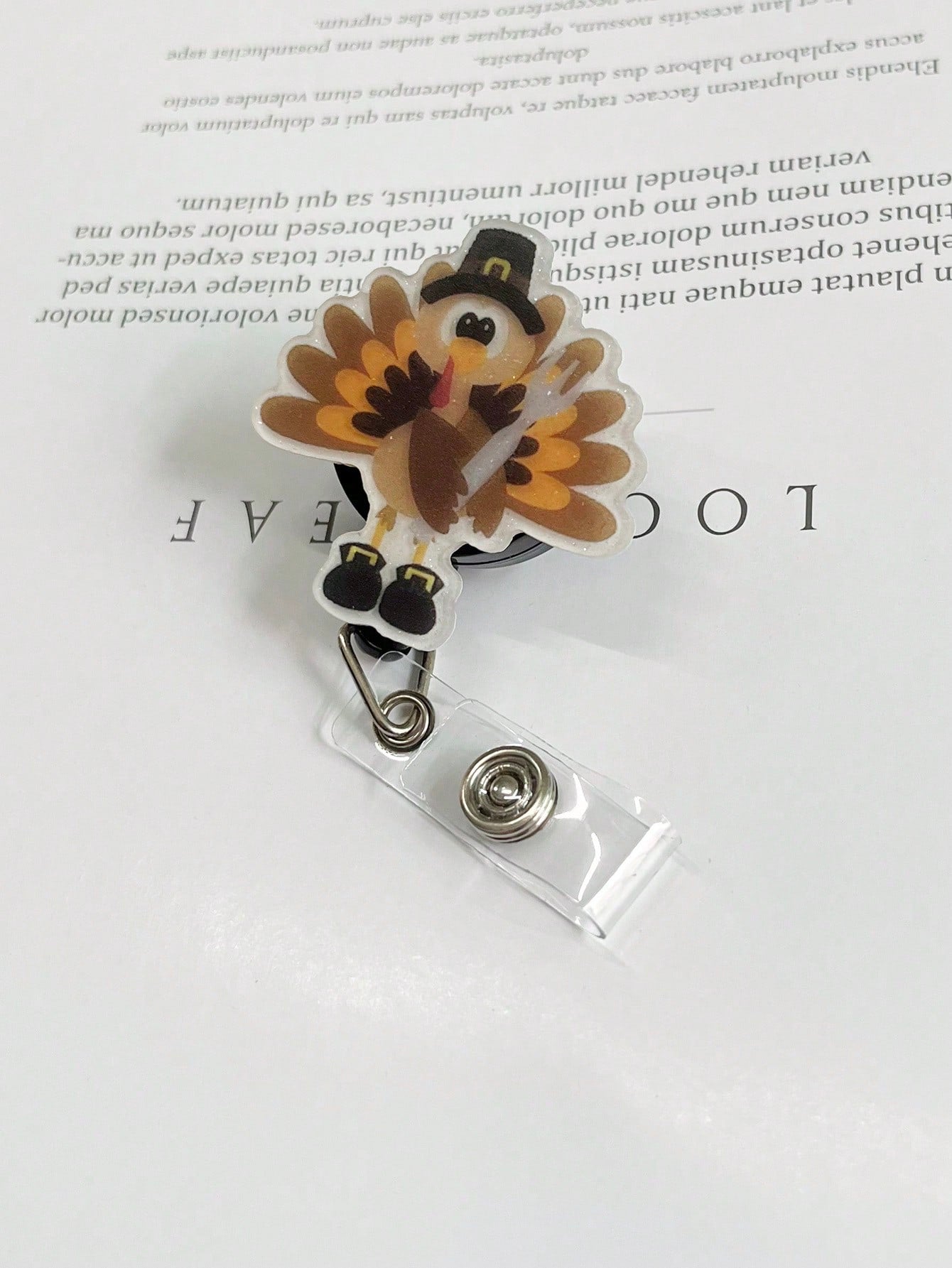 Retractable Glitter Acrylic Turkey Badge Reels Holders with Alligator Swivel Clip for Nurses,Doctor,Office,Student Worker Name ID Card Thanksgiving Day Gift